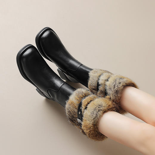 加厚保暖款，毛毛中筒女靴时装靴AMN-T10-157 商品图3