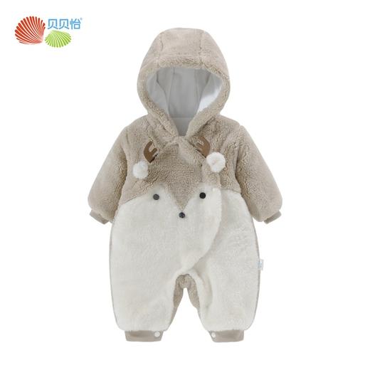 贝贝怡男女童连体衣新款睡衣冬装珊瑚绒宝宝哈衣连帽爬服加厚JB4CL003 商品图6