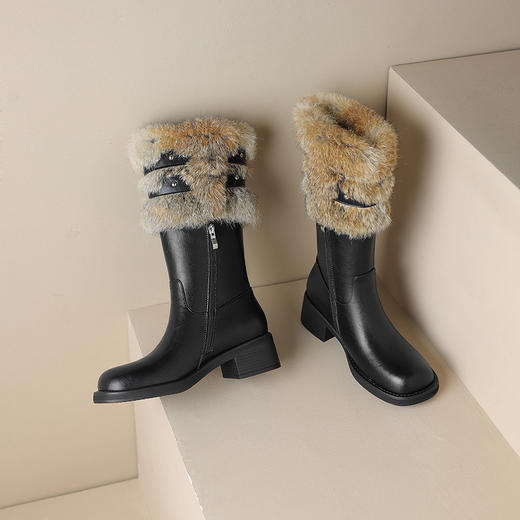 加厚保暖款，毛毛中筒女靴时装靴AMN-T10-157 商品图12