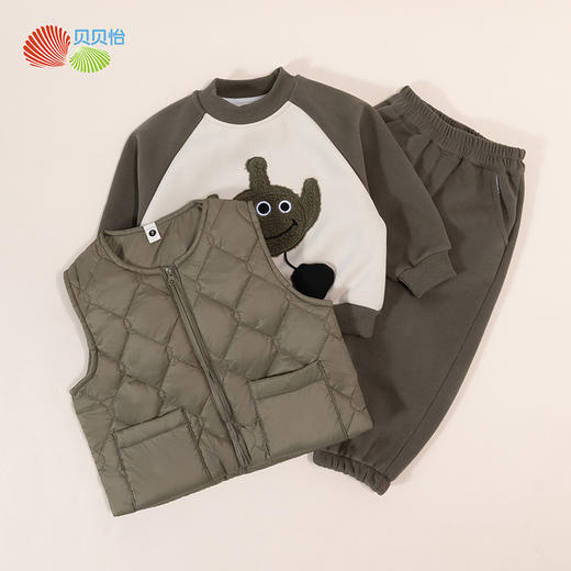 贝贝怡童装男童套装秋冬款保暖时尚马甲三件套中大童裤子百搭卫衣ZB4CT006 商品图3