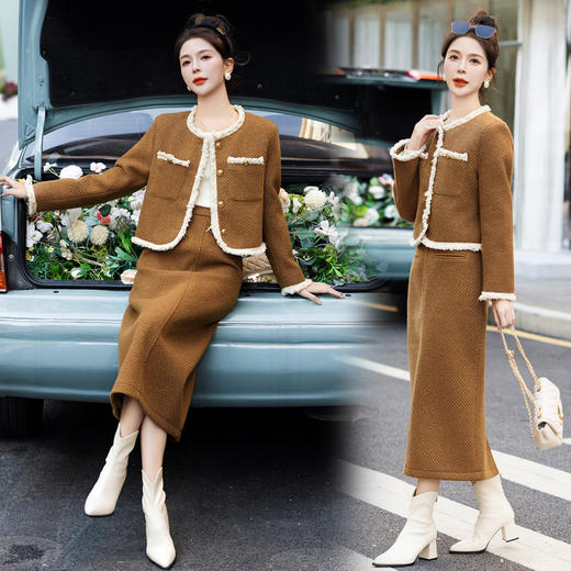 新款冬装，白鸭绒粗花呢套装拼接织带羽绒服HR-YJLY9007 商品图1