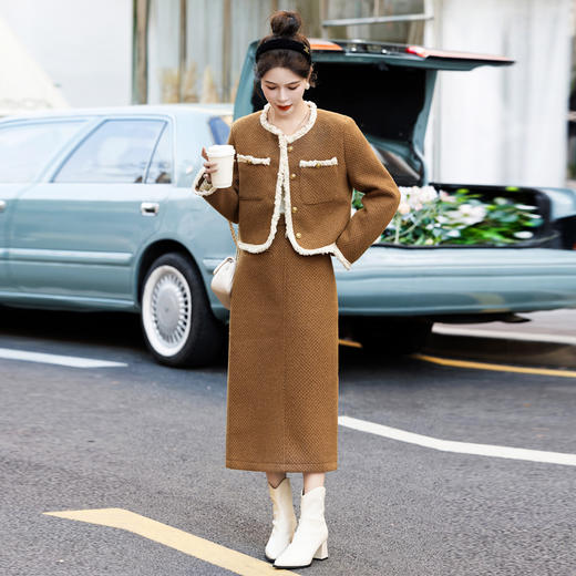 新款冬装，白鸭绒粗花呢套装拼接织带羽绒服HR-YJLY9007 商品图4