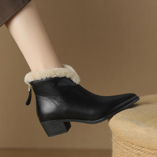 冬季新款，粗跟全真毛羊羔毛短靴LD-6640 商品图5