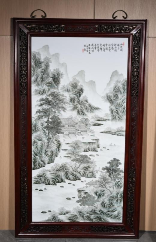 釉中彩青绿山水瓷板 商品图0