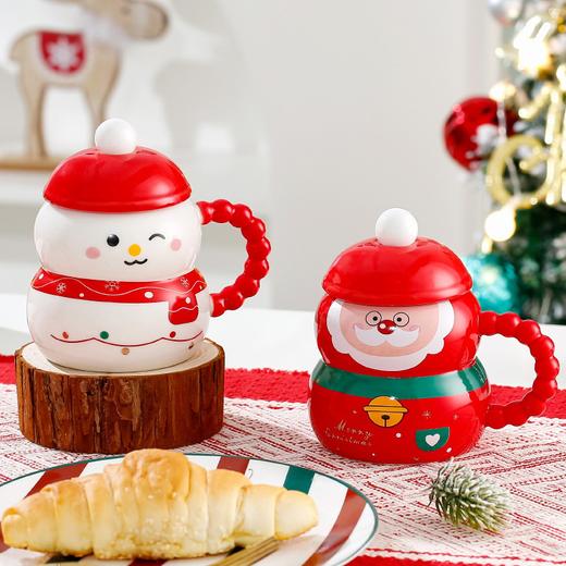 【圣诞礼物】圣诞老人陶瓷杯卡通圣诞节 创意马克杯带盖勺套装家用水杯节日礼物 商品图0