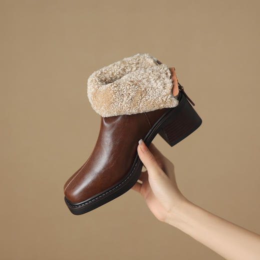 冬季新款，粗跟真毛全羊羔毛短靴LD-6641 商品图0