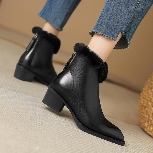冬季新款，尖头真皮粗跟短靴YT-939-16 商品图9