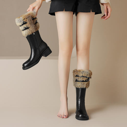 加厚保暖款，毛毛中筒女靴时装靴AMN-T10-157 商品图1