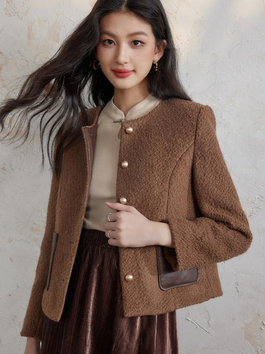 【年终特卖】熙世界新中式蝴蝶银扣磨绒针织打底衫女秋冬弹力内搭修身显瘦上衣 商品图1