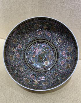 釉中彩内外画开光花鸟罗汉碗