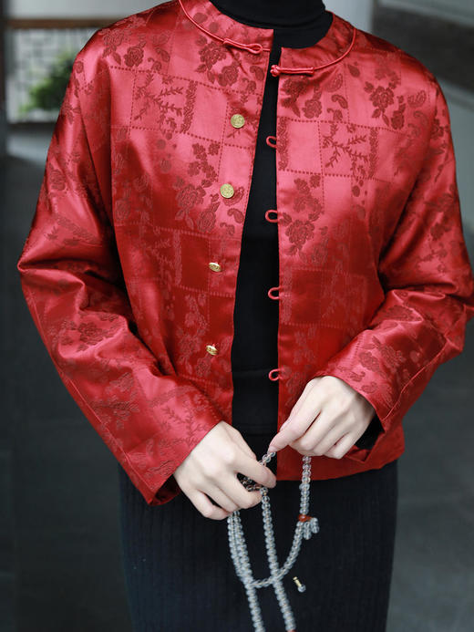 盛唐牡丹|冠乐绉圆领夹棉女外套 商品图3