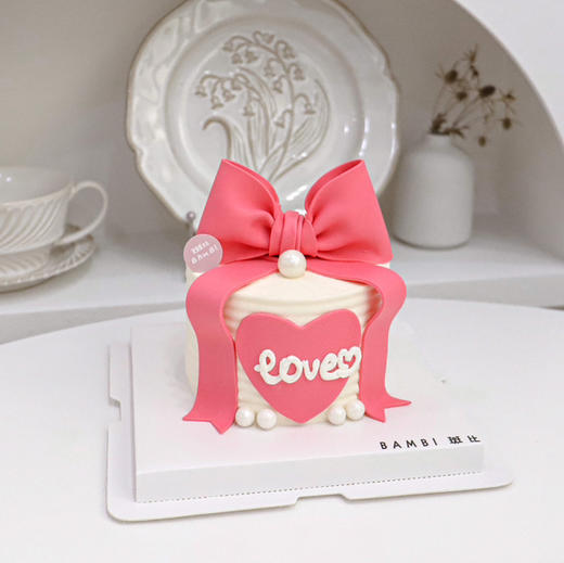𝗟𝗢𝗩𝗘玫粉蝴蝶结丨奶油蛋糕 商品图1