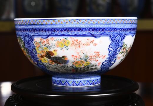 青花内外画开光花鸟罗汉碗 商品图0