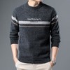 雪貂男士针织衫冬季新款加绒加厚条纹印花雪尼尔保暖休闲毛衣 商品缩略图3