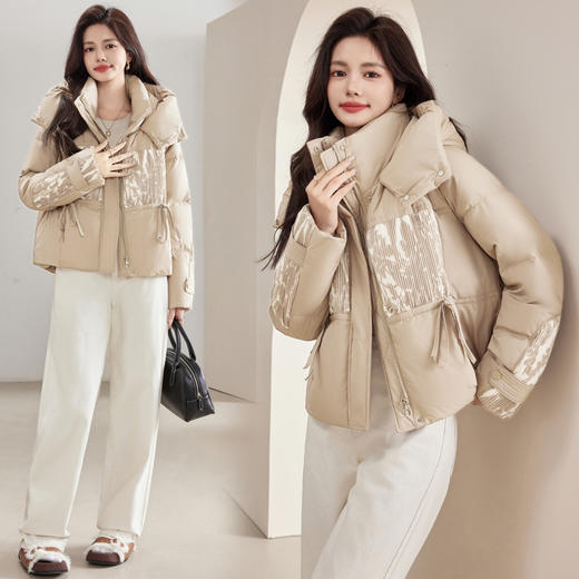 新款冬装，拼接休闲连帽小个子面包服90白鸭绒羽绒服HR-CPYYD068 商品图4
