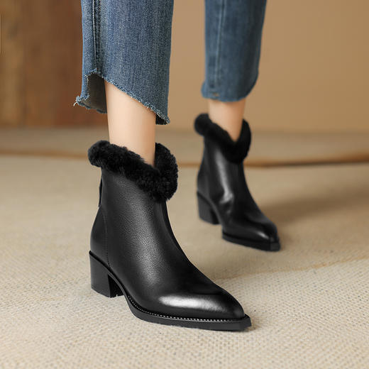 冬季新款，尖头真皮粗跟短靴YT-939-16 商品图7