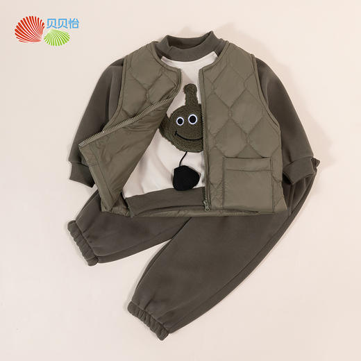 贝贝怡童装男童套装秋冬款保暖时尚马甲三件套中大童裤子百搭卫衣ZB4CT006 商品图4