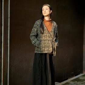绽放850/【IP兰州系列】人字纹亚麻真丝拼接斜开襟新中式棉服棉衣