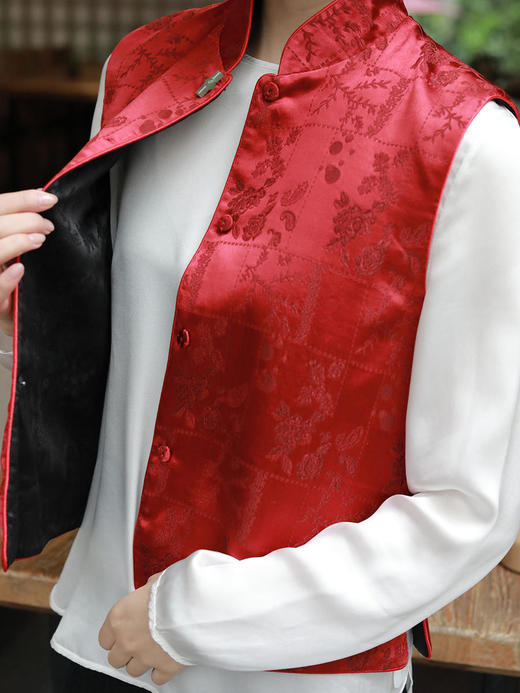 盛唐牡丹|真丝提花立领马甲 (夹棉) 商品图4