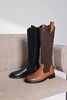JEHURFIE复古拼接长筒靴头层牛皮法式优雅西部靴AB22971 商品缩略图0