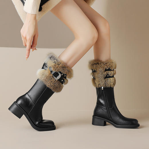 加厚保暖款，毛毛中筒女靴时装靴AMN-T10-157 商品图0