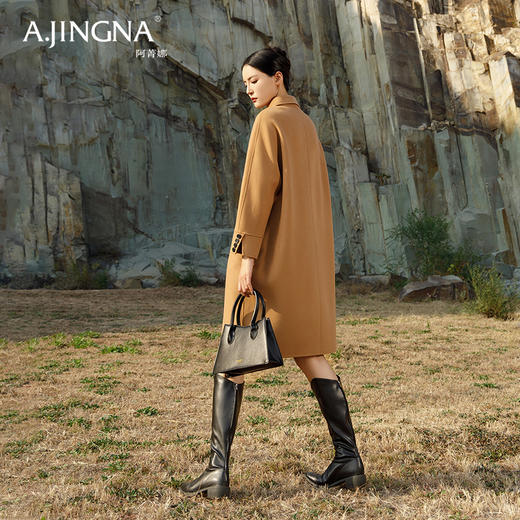 【积分兑换】阿菁娜手工裁剪微宽松简约H型经典双面呢大衣A28D211028 商品图4