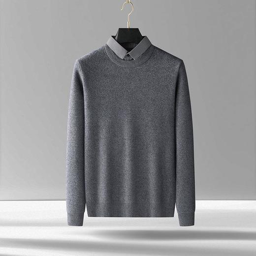 假两件毛衣男式冬季新款加厚水貂绒毛衣潮流百搭衬衫领针织衫 商品图1