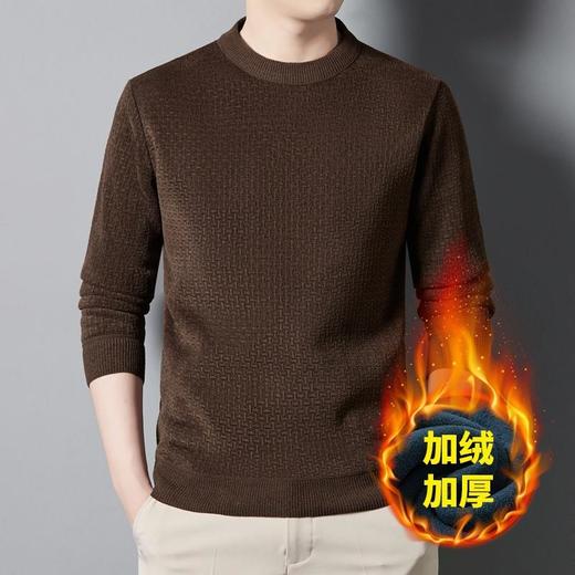 骨头花加绒加厚毛衣男士冬季新款圆领休闲雪尼尔打底毛衣 商品图0