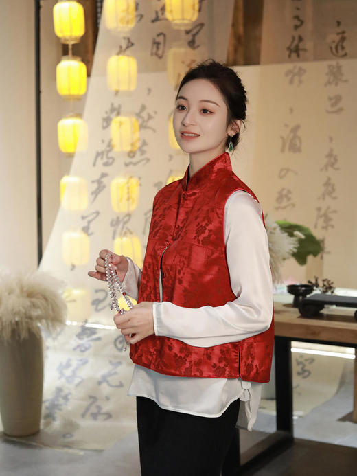 盛唐牡丹|真丝提花立领马甲 (夹棉) 商品图0