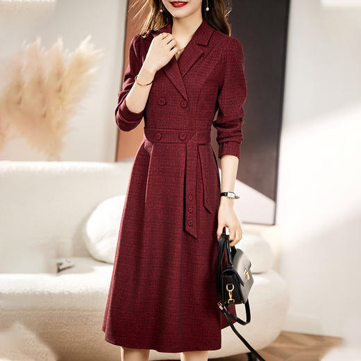 单件修身通勤简约西装领长袖中长款西装裙HR-WA23029 商品图0