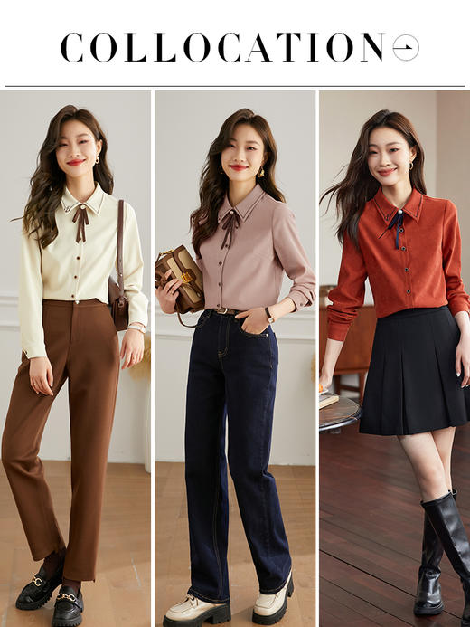 【年终特卖】熙世界通勤气质衬衫女2025年秋季新款优雅长袖翻领上衣设计感小众 商品图4