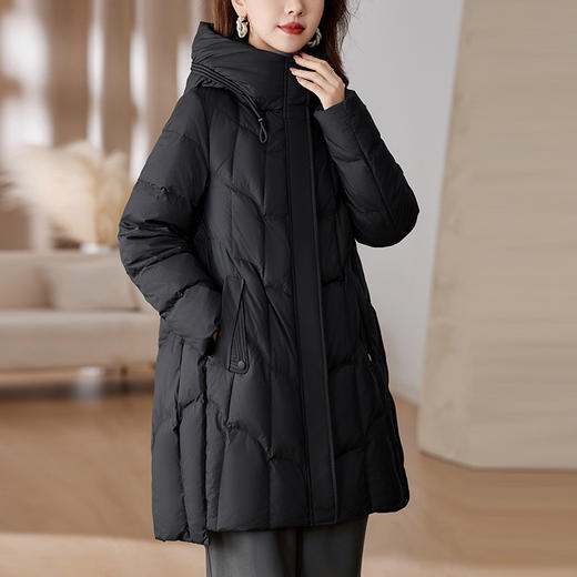 LS52391601 鹅绒服女羽绒服中长款气质洋气高端宽松连帽减龄休闲保暖外套潮 商品图1