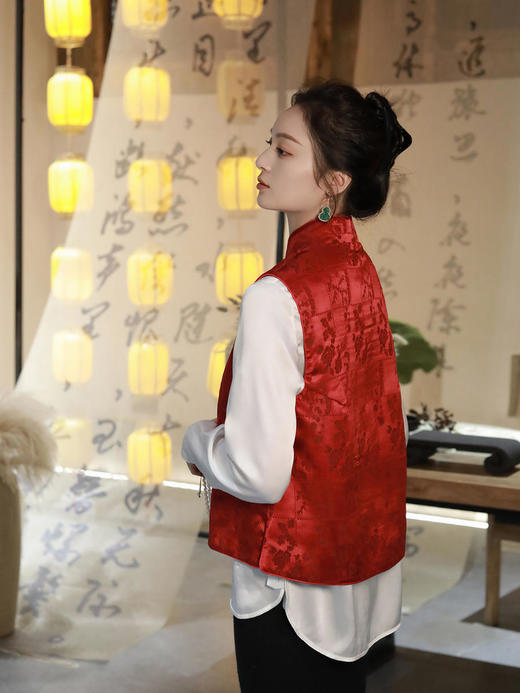 盛唐牡丹|真丝提花立领马甲 (夹棉) 商品图1