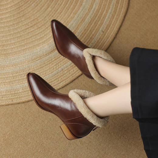 冬季新款，粗跟全真毛羊羔毛短靴LD-6640 商品图11