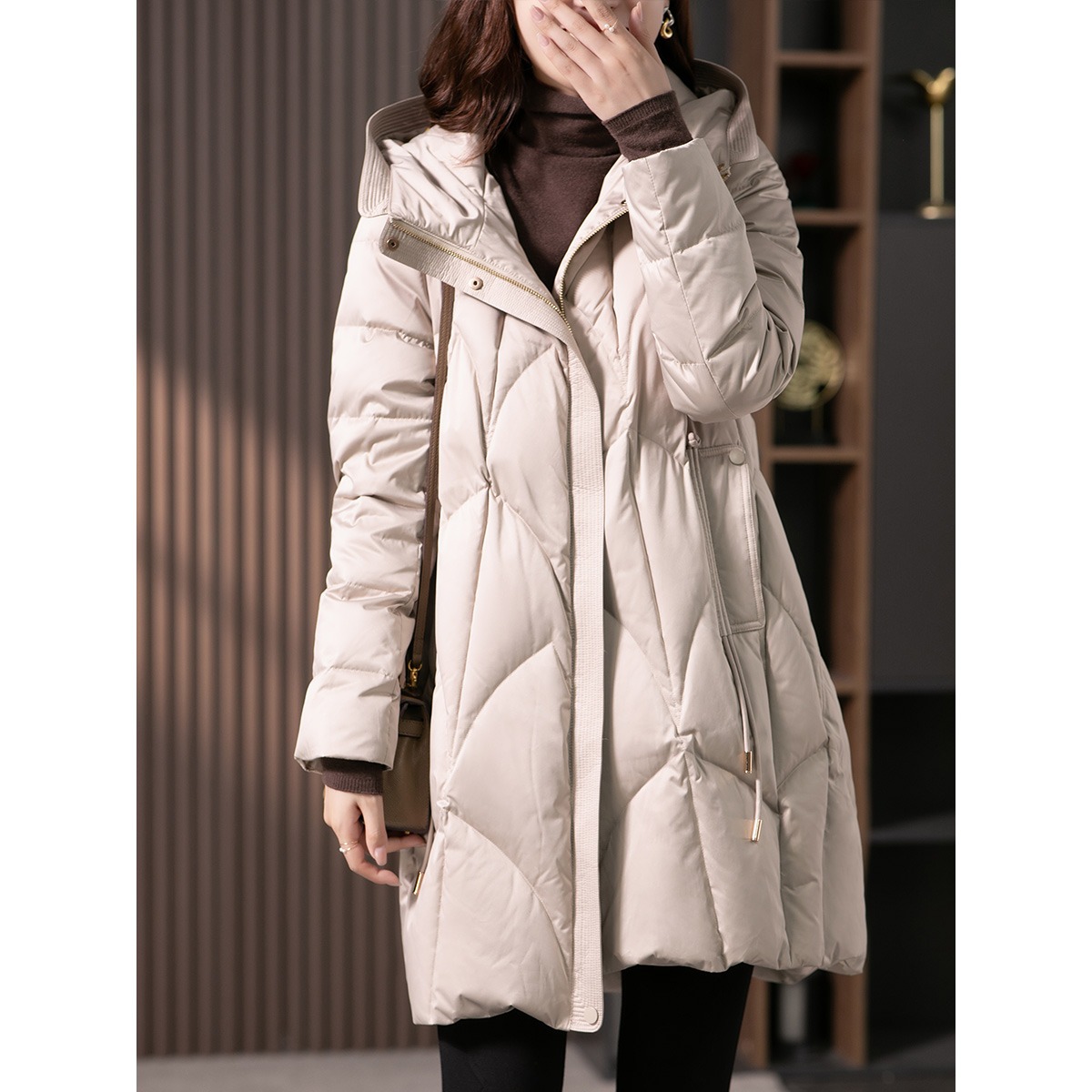 高级感90白鹅绒羽绒服女中长款2023冬季新款宽松加厚连帽外套