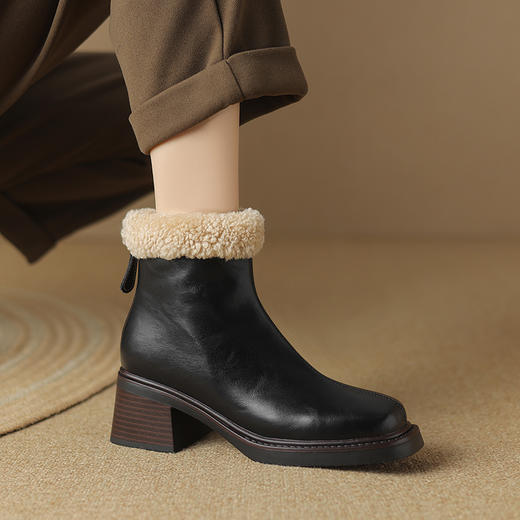 冬季新款，粗跟真毛全羊羔毛短靴LD-6641 商品图12