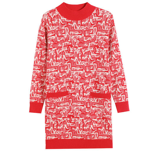 秋冬新款，半高领毛衣女中长款遮屁股洋气提花色打底衫加厚内搭CC-XX-3716 商品图4