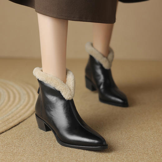 冬季新款，粗跟全真毛羊羔毛短靴LD-6640 商品图3