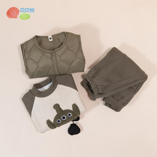 贝贝怡童装男童套装秋冬款保暖时尚马甲三件套中大童裤子百搭卫衣ZB4CT006 商品图5