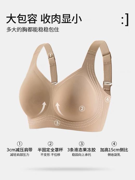 （新品-很舒服）三重提拉 果冻胶条内衣 大胸显小 收副乳无痕文胸 薄款 面料如蚕丝般舒适 （按身高+体重选尺码，卡码拍小 /小胸和平胸不建议拍）#W2402 商品图4