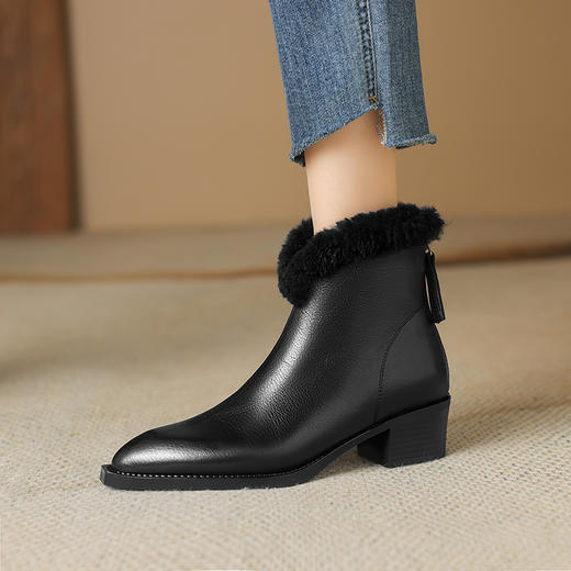 冬季新款，尖头真皮粗跟短靴YT-939-16 商品图11