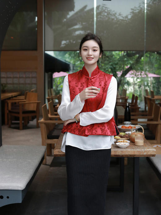 盛唐牡丹|真丝提花立领马甲 (夹棉) 商品图5