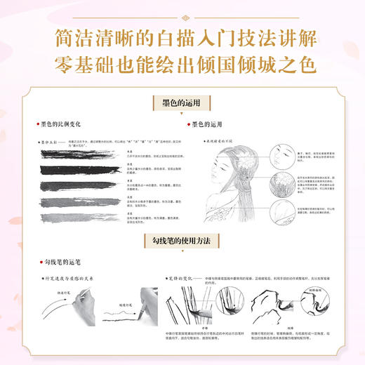 国色佳人 工笔白描百美画谱 古风人物线描技法动漫绘画教程古风美女线稿技法手绘自学铅笔线描素描插画临摹画册 商品图3