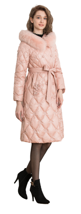 粉红玛琍长款羽绒服