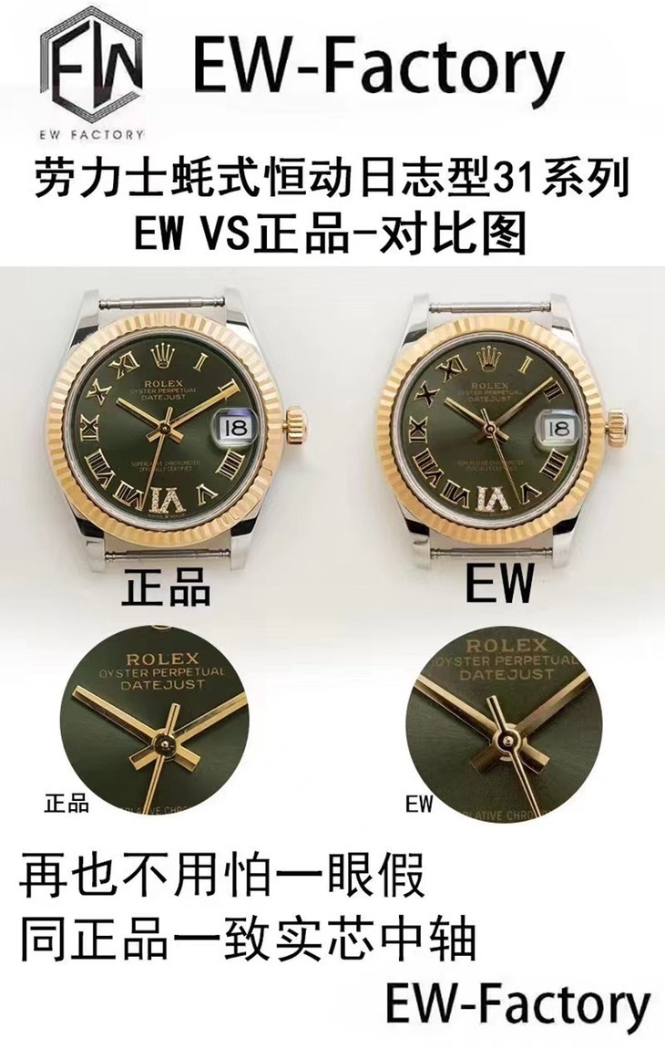 EW劳力士顶级复刻表蚝式恒动日志型31mm真假对比评测