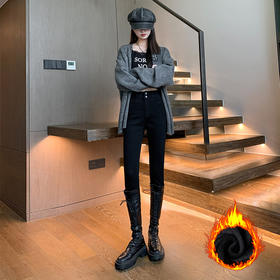 加绒加厚高腰显瘦铅笔裤潮，双排扣紧身弹力小脚牛仔裤SY-1997