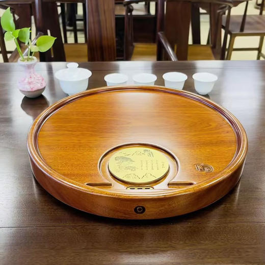 龙福刚果花梨迎客松圆形茶盘（约40*40cm） 商品图1