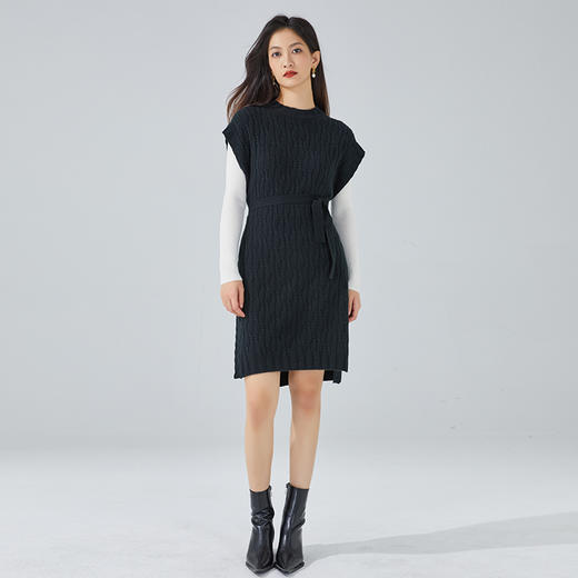 东黎 • 山羊绒女士秋冬宽松系带无袖气质中长裙 3016 商品图4