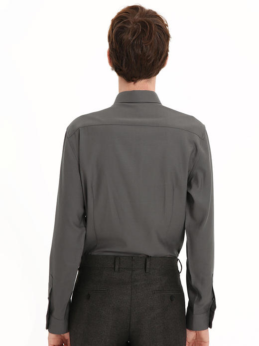 callisto绿色丝羊毛混纺长袖衬衫 FSSTL229H 商品图2