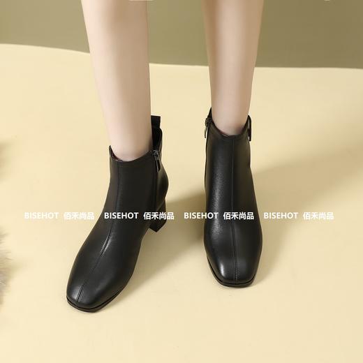 新品女士牛皮粗跟圆头矮靴954B35535（W） 商品图8